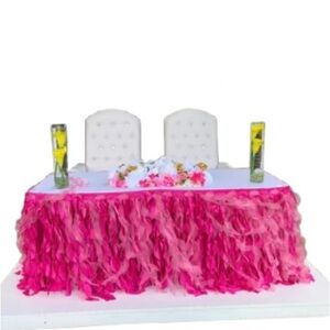 17ft Fuchsia & Pink Curly Willow Ruffle Table Skirt for Parties